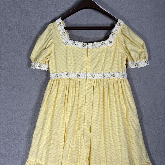 Vintage Butter Yellow Tiered Prairie Maxi Dress Cottage Core Ditsy Bridgerton‎ - Picture 16 of 16